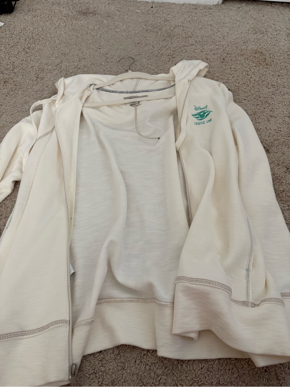 Women's Cream Hooded Zip Bomber Jacket with Disney logo